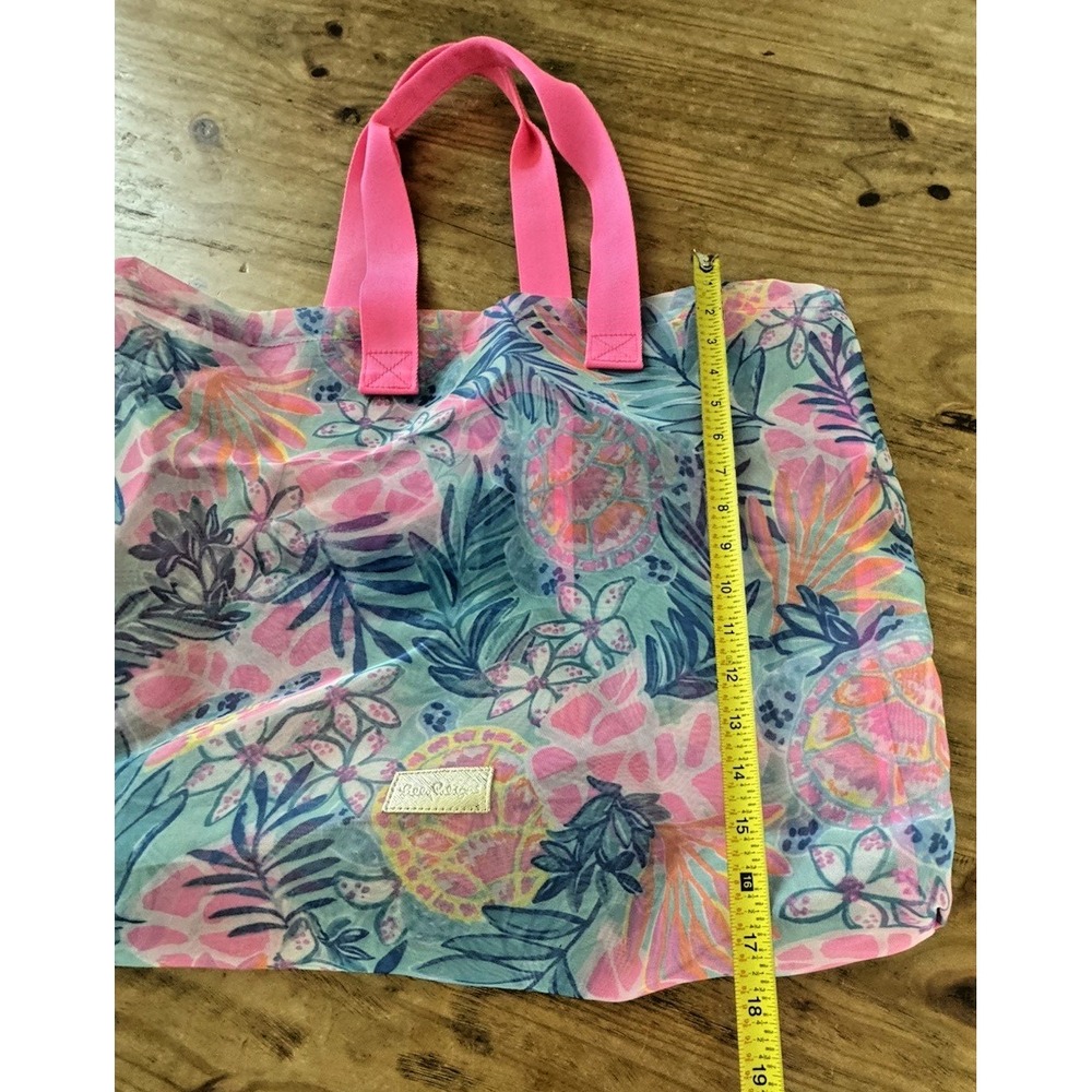 Lilly Pulitzer Mesh Beach Tote Bag Tropical Print Pink Handles Large Pool Travel - Picture 3 of 6